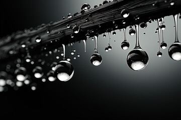 Timeless Rainfall: Black and White Photo of Water Drops Cascading Down Gutters - Generative AI 