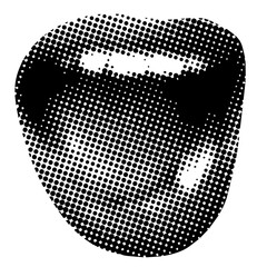 Retro halftone mouth. Modern collage. Woman's smile. Pop art dotted style. Laughing mouth. Trendy vintage newspaper parts. Lips with halftone texture. Paper cutout element. Y2K style. Body part
