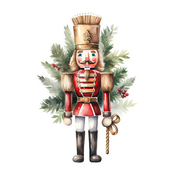 Watercolor Christmas nutcracker isolated transparent background