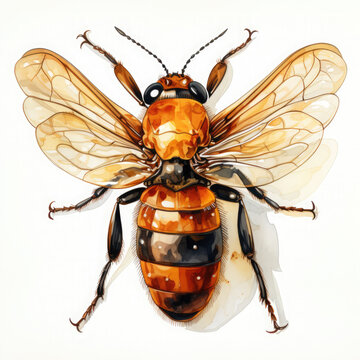 watercolor bee orange brown wings clip art preview