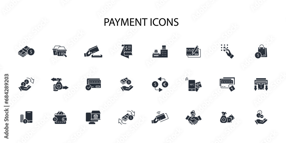 Poster payment icon set.vector.editable stroke.linear style sign for use web design,logo.symbol illustratio