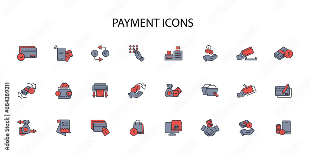 Poster payment icon set.vector.editable stroke.linear style sign for use web design,logo.symbol illustratio