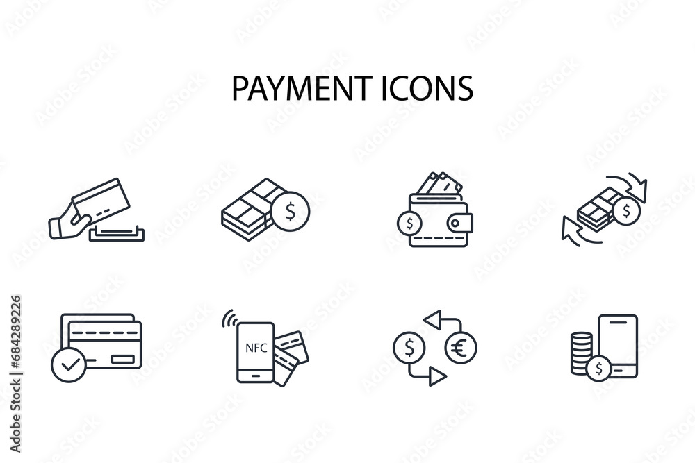 Poster payment icon set.vector.editable stroke.linear style sign for use web design,logo.symbol illustratio