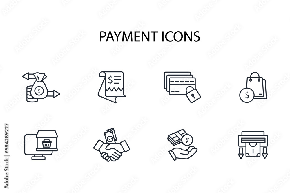 Poster payment icon set.vector.editable stroke.linear style sign for use web design,logo.symbol illustratio