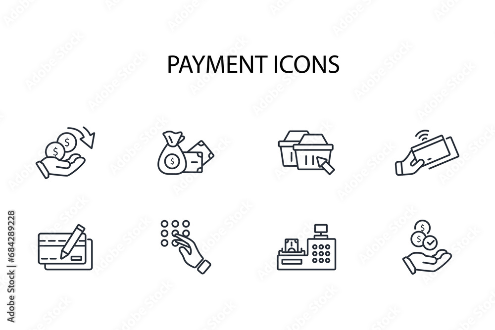Poster payment icon set.vector.editable stroke.linear style sign for use web design,logo.symbol illustratio