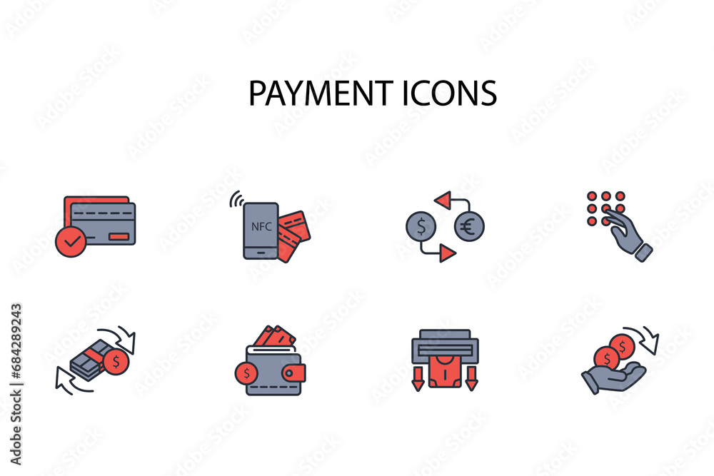 Poster payment icon set.vector.editable stroke.linear style sign for use web design,logo.symbol illustratio