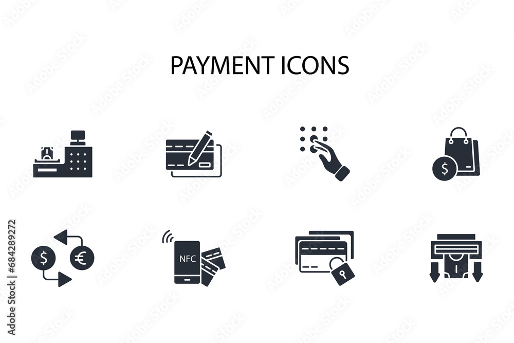 Poster payment icon set.vector.editable stroke.linear style sign for use web design,logo.symbol illustratio