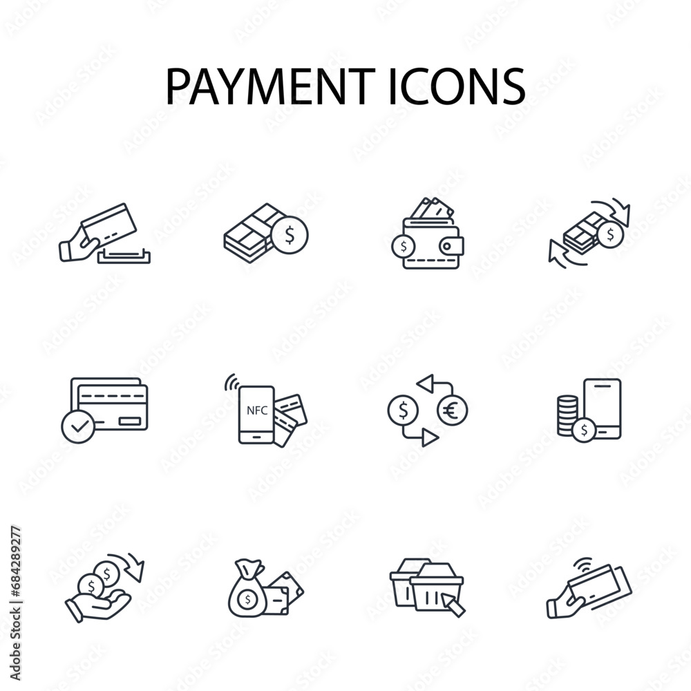 Poster payment icon set.vector.editable stroke.linear style sign for use web design,logo.symbol illustratio