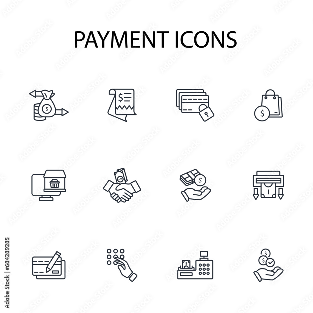 Poster payment icon set.vector.editable stroke.linear style sign for use web design,logo.symbol illustratio