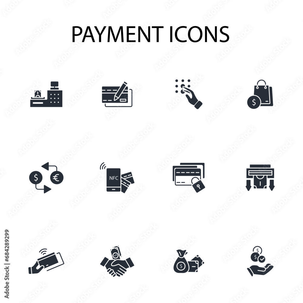 Poster payment icon set.vector.editable stroke.linear style sign for use web design,logo.symbol illustratio