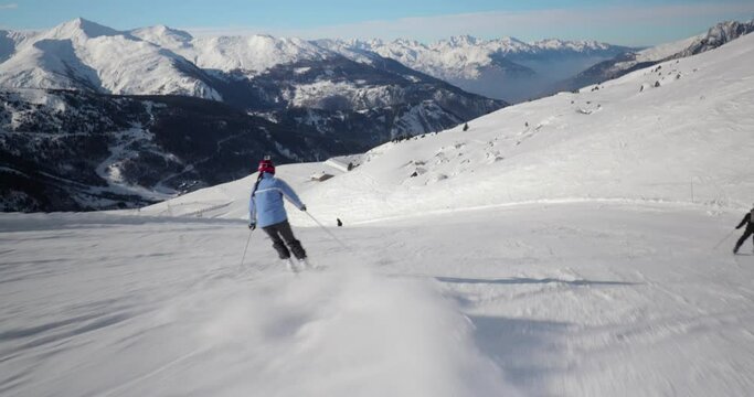 Skiing in the Alps fast