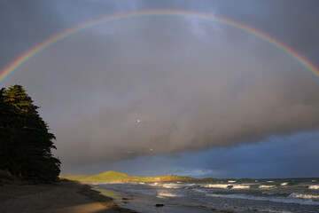 rainbow over the sea in new zealand