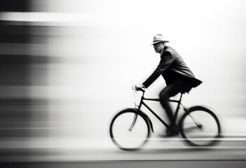 
An abstract of a man riding his bike, in the style of graflex speed graphic