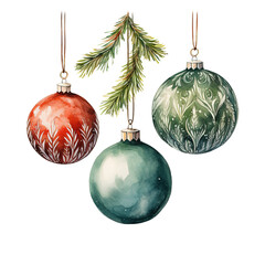 Watercolor Christmas tree baubles isolated