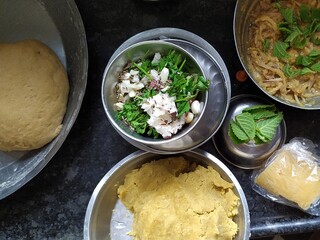 Preparing for the preparation of a delicious and healthy vegetarian meal. hindu cultural sweet food...
