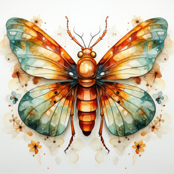 watercolor butterfly with orange and teal wings clip art preview