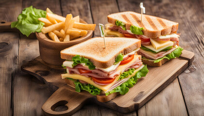 Club sandwich on wooden table