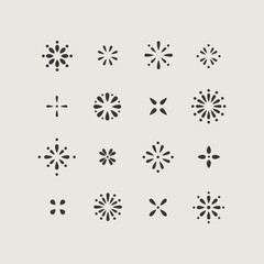 Camomile flower symbol. Set of 16 geometric shape. Modern abstract graphic design elements for packaging, branding, wallpaper, covers and pattern.