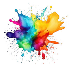 Watercolor paint rainbow splashes - abstract ink - isolated on transparent background
