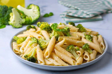 Creamy penne pasta with homemade broccoli and cheese. Turkish name; brokolili makarna