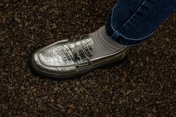 one shoe with metallic look