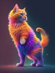 A very beautiful photo of a big cat neon color Generative AI