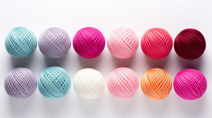 Fototapeta na wymiar Multicolored yarn balls on white background. AI Generative
