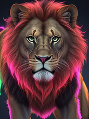 A photo of a big lion head in neon color Generative AI