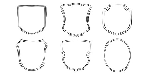 Collection of heraldic shields. Heraldry Crests frames in vintage style. Vector sketch  - obrazy, fototapety, plakaty