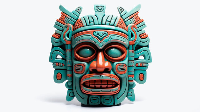 Ancient wooden Mayan mask on white background