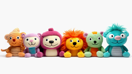Obraz premium Funny soft children's plush toys on a white background