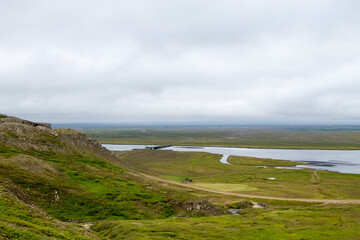 Fototapeta na wymiar Mjoifjordur rural landscape, east Iceland. Icelandic panorama