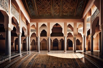 al generated al generative arbic muslim moroco african palace house interior  luxury style adventure vacation architecture design vibe graphic act - obrazy, fototapety, plakaty
