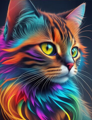A photo of a big cat head neon color Generative AI