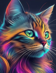A photo of a big cat head neon color Generative AI