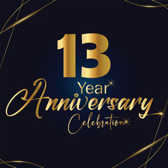 13 years anniversary line style design golden color with elegance red background for celebration