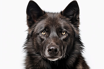 Fototapeta premium Black wolf close-up portrait on a white background.