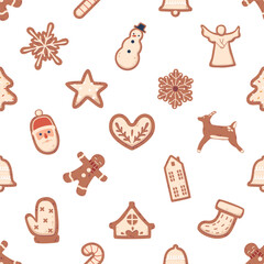 Seamless Pattern Featuring Festive Christmas Gingerbread Cookies, Adorned With Icing And Sprinkles, Cartoon Vector Tile