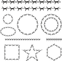 Barbwire fence background. Hand drawn vector illustration in sketch style Design element.