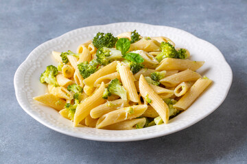 Creamy penne pasta with homemade broccoli and cheese. Turkish name; brokolili makarna