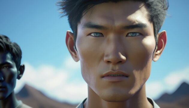 The face Asian man right half is technology.