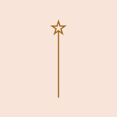 Outline magic wand icon, with editable stroke. Magical stick with star and rays, fairy wand pictogram. Wizard stick, wonder, miracle effect, magic