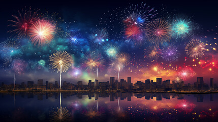Fototapeta na wymiar Firework and Christmas-themed and Happy New Year background design