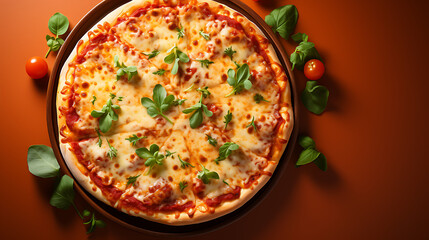 pizza with vegetables close up, Top view shot - Commercial product design and concept. Food art