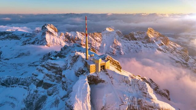 Aerial View of the Mountain Seantis in the Swiss Alps, Switzerland. Santis