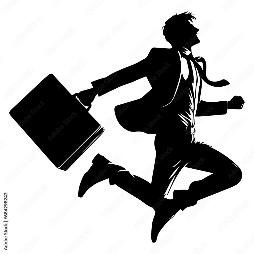 Poster business man jumping pose vector silhouette