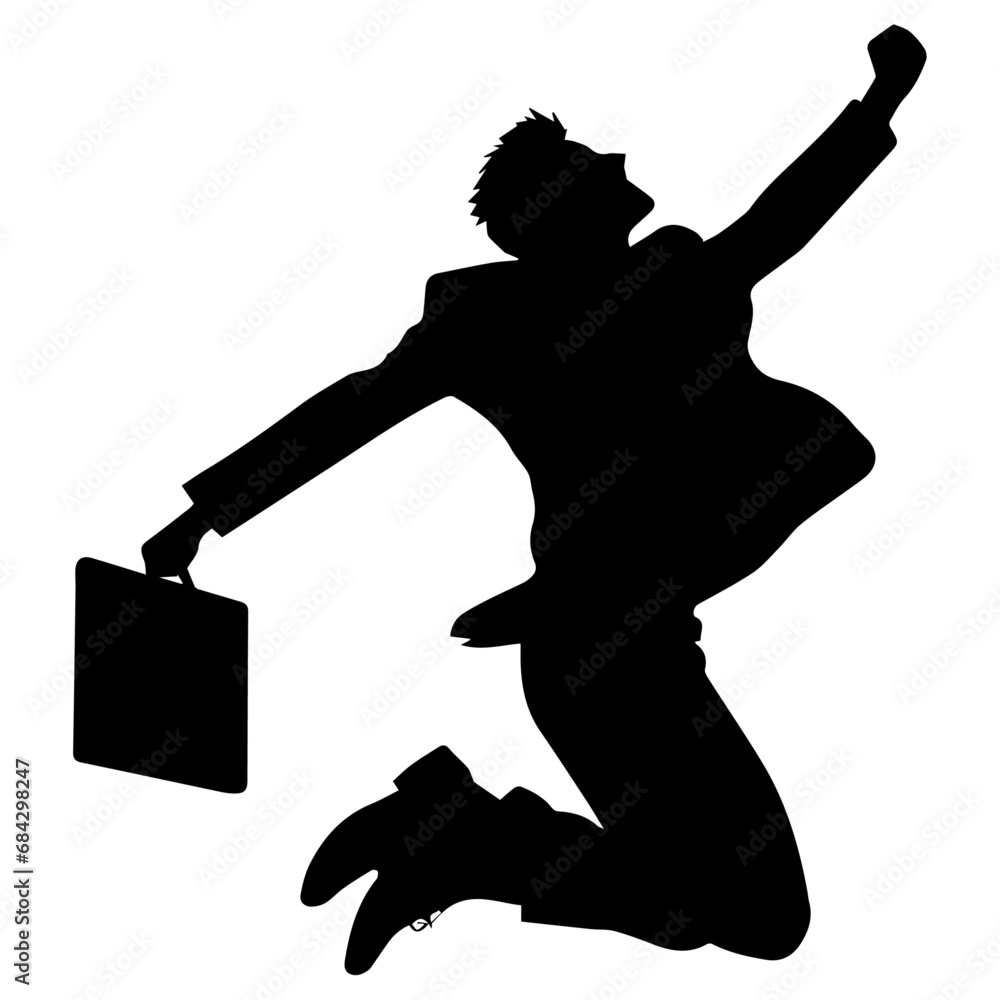 Poster business man jumping pose vector silhouette