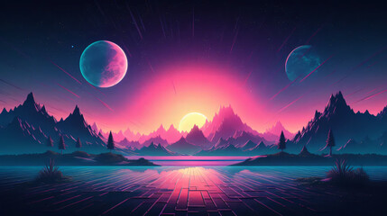 retro vintage gaming arcade landscape background, wallpaper, header, resource for website