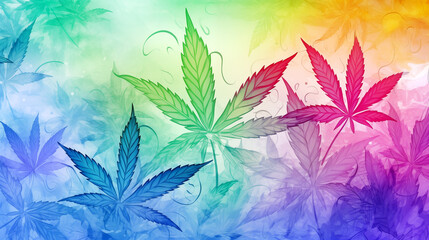 Fototapeta na wymiar Watercolor background with Watercolor cannabis leaf the soft color theme