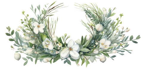 flower arrangement with white flowers in watercolor design isolated on transparent background